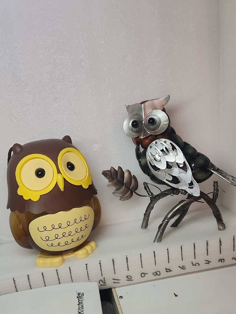 Set of Two Owl Figurines - Brown & Metallic Silver